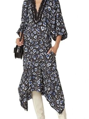 Tori Burch Midnight Teacup Midi Dress Medium NWT